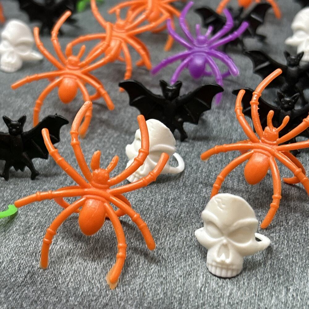 50+ Assorted Halloween Rings Spiders Bats Skulls Zombies Kids Bulk Party Favors